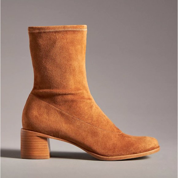 Reformation Shoes - Reformation Louie Stretch Sock Bootie in Toasted Brown Suede
